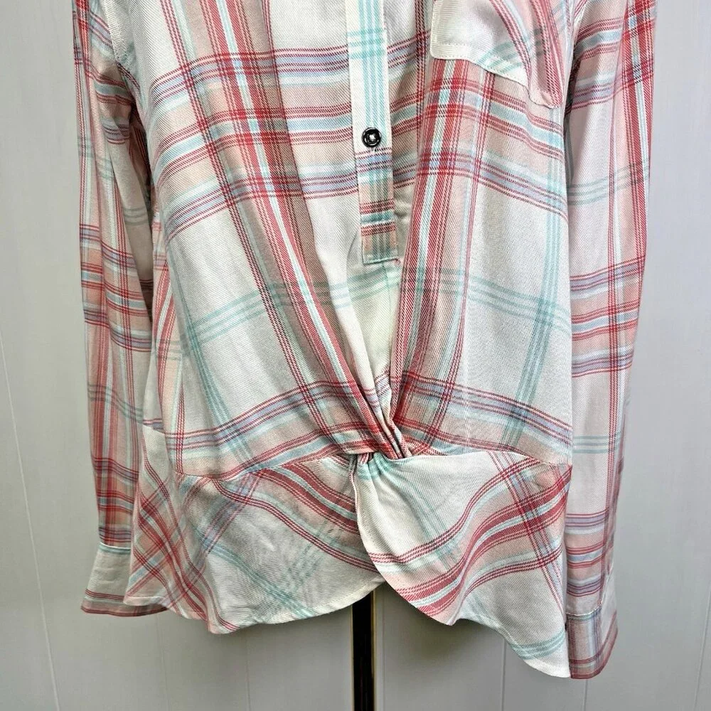 C & C California Womens Top High Low Twist Front Plaid Pullover Coastal‎ Pastel - Picture 3 of 10
